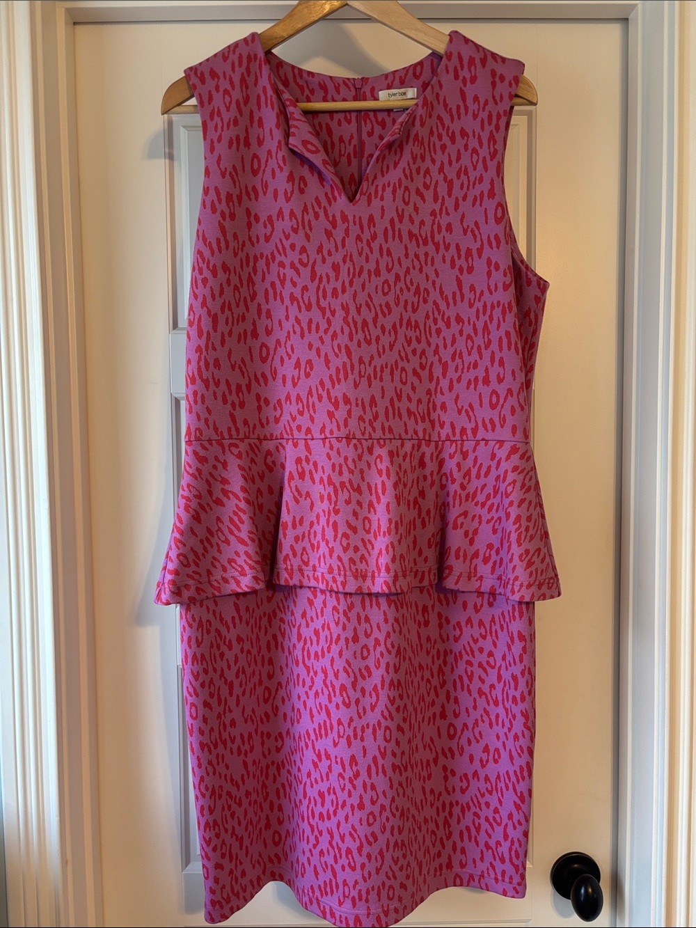 Tyler Boe Pink Animal-Print Peplum Midi Dress
